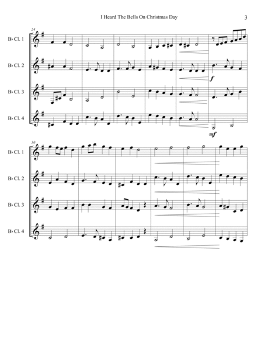 I Heard The Bells On Christmas Day Clarinet Quartet scores gallery preview page 3