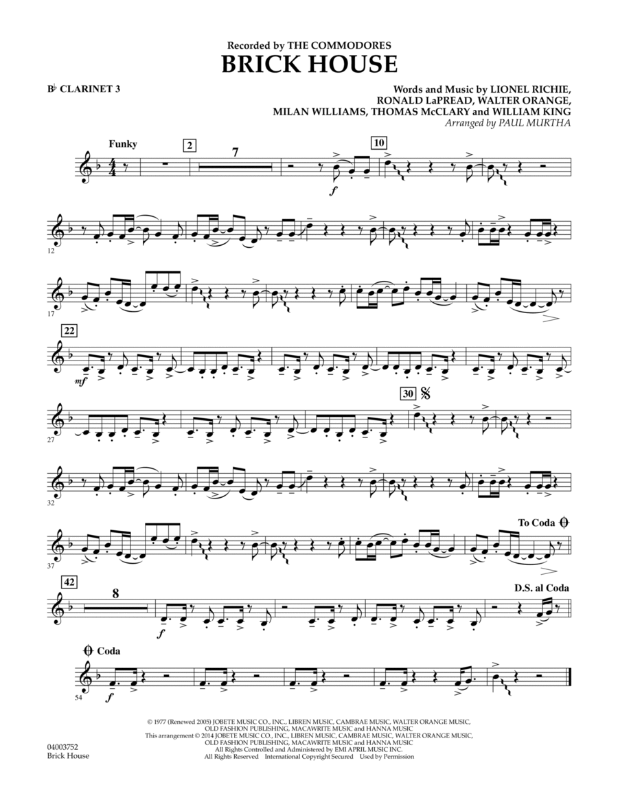 Brick House - Bb Clarinet 3 Concert Band scores gallery preview page 1