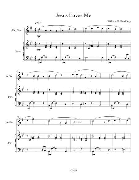 Jesus Loves Me (alto sax solo) with optional piano accompaniment image number null