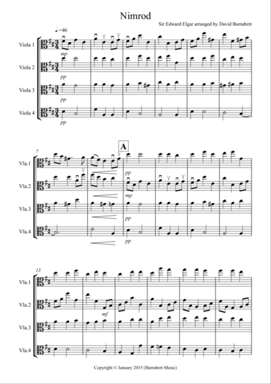 Nimrod (from the Enigma Variations) for Viola Quartet Viola Solo scores gallery preview page 1