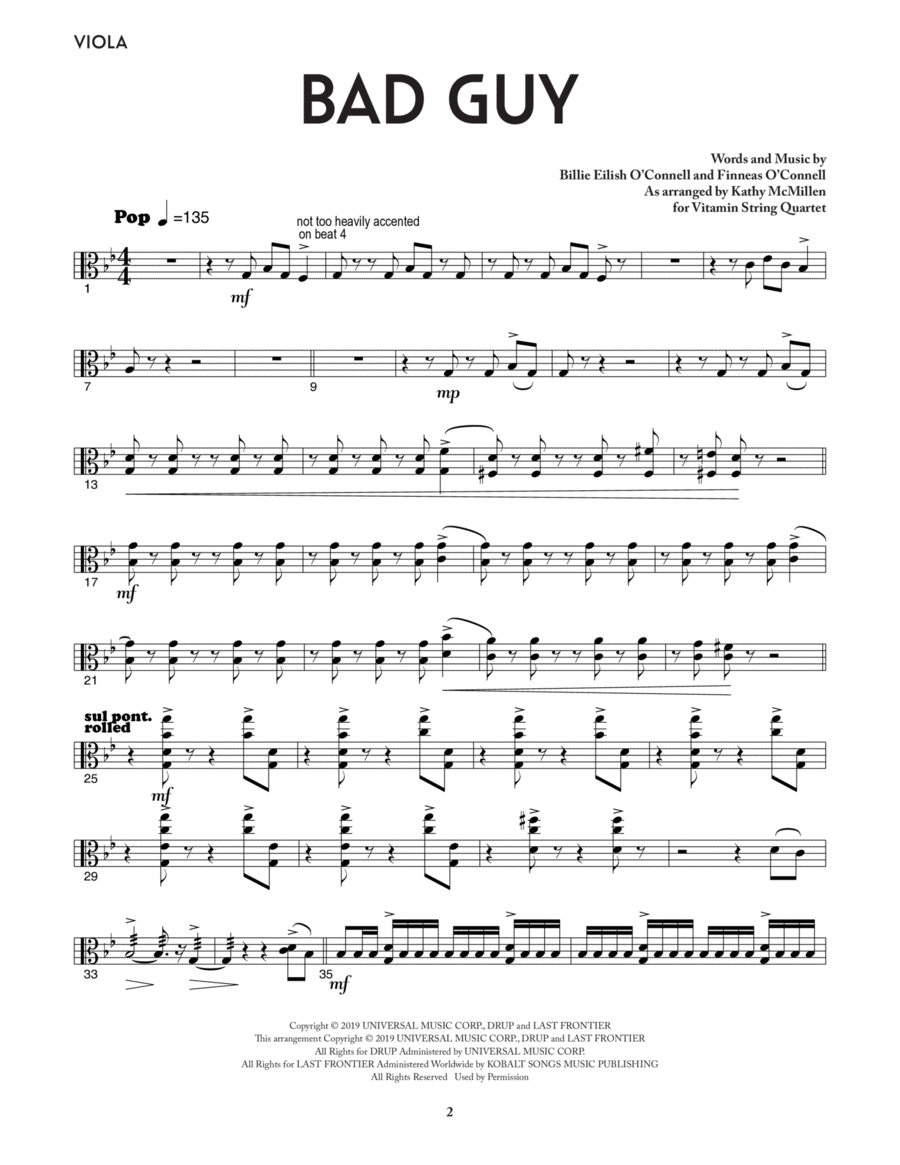 bad guy (from the Netflix series Bridgerton) - Viola String Quartet scores gallery preview page 1
