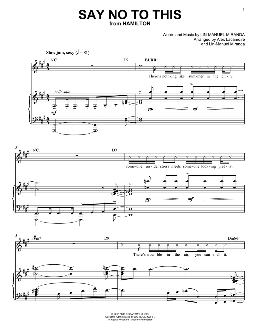 Say No To This (from Hamilton) Voice scores gallery preview page 1