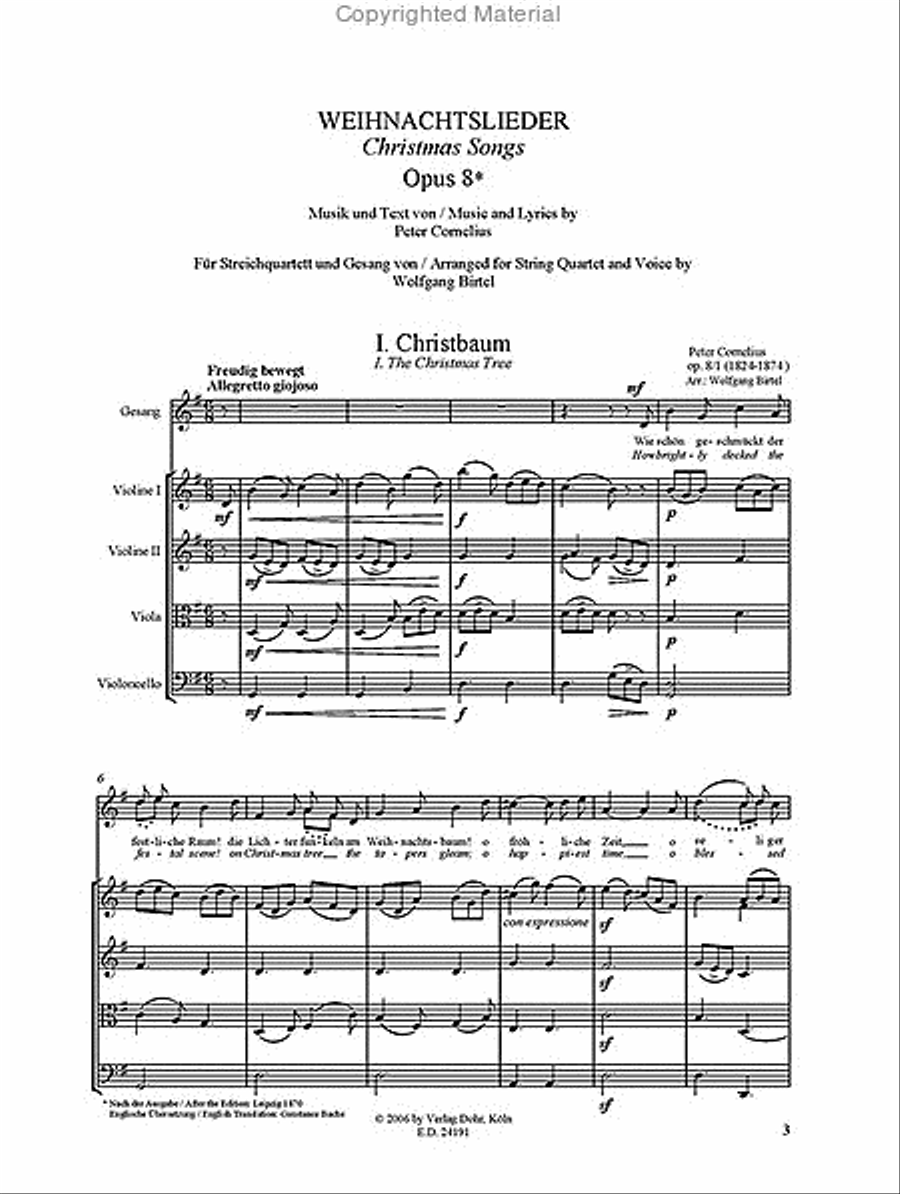 Weihnachtslieder für Gesang und Streichquartett (Kontrabass ad lib.) op. 8 (Liedtexte deutsch/englisch) String Quartet scores gallery preview page 2