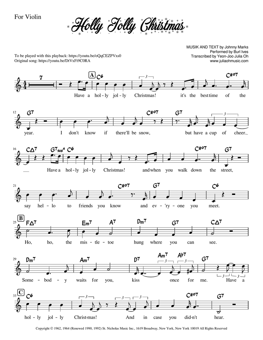 A Holly Jolly Christmas Violin Solo scores gallery preview page 1