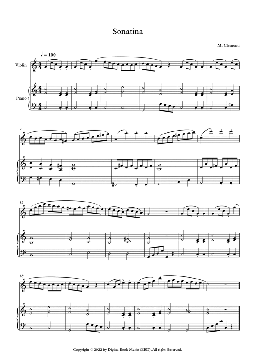 Sonatina (In C Major) - Muzio Clementi (Violin + Piano) image number null