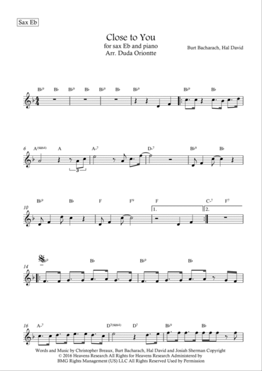 Close To You Alto Saxophone scores gallery preview page 5