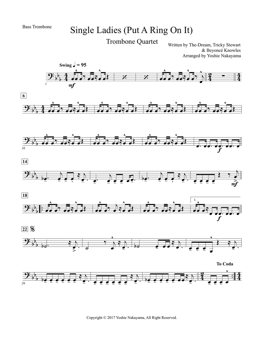Single Ladies (Put A Ring On It) Brass Quartet scores gallery preview page 6