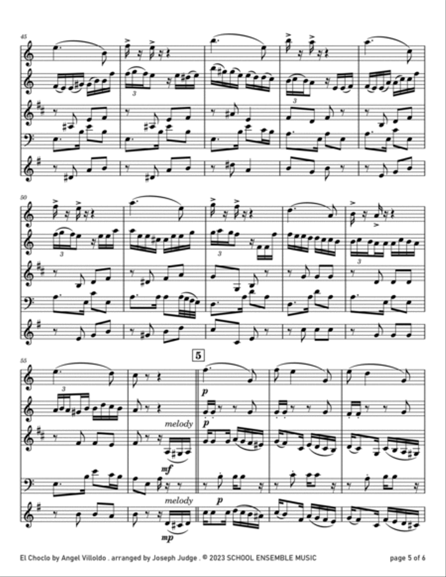 El Choclo by Villoldo for Woodwind Quartet in Schools Woodwind Quartet scores gallery preview page 5