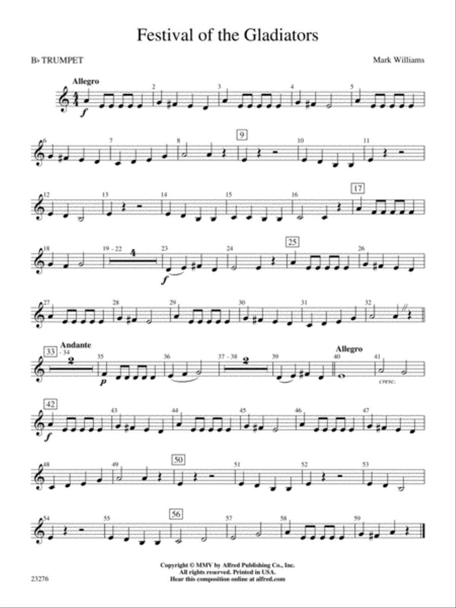 Festival of the Gladiators: 1st B-flat Trumpet Concert Band scores gallery preview page 1