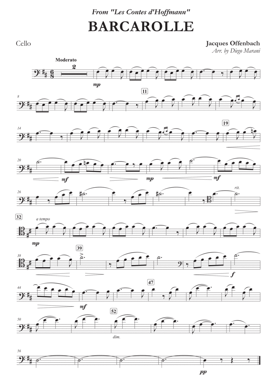 Offenbach's Barcarolle for Cello and Piano Chamber Music scores gallery preview page 1