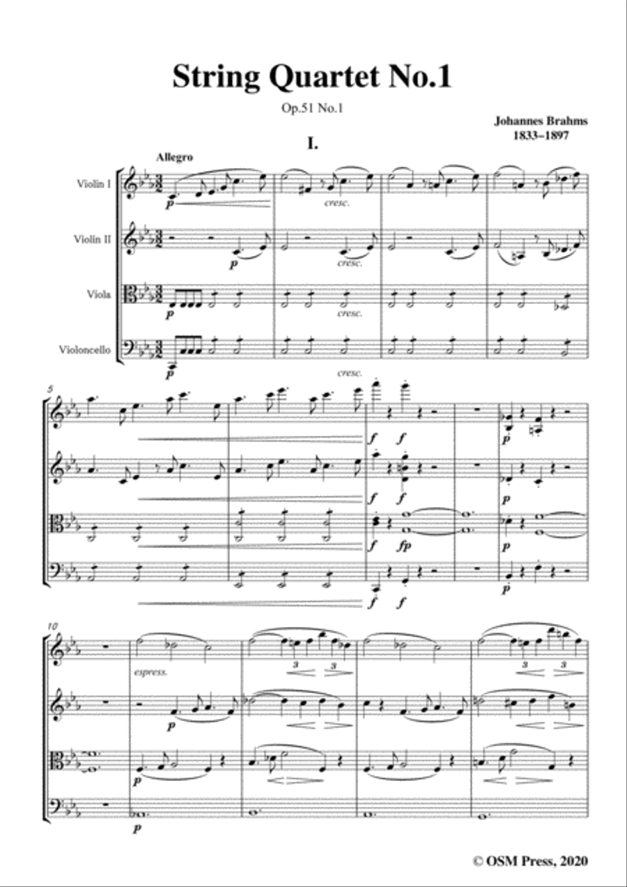 Brahms-String Quartet No.1 in c minor,Op.51 No.1 String Quartet scores gallery preview page 3