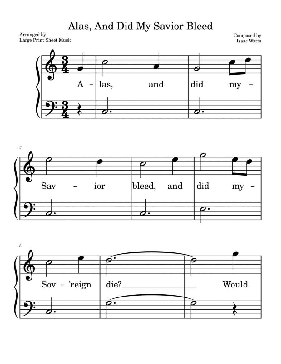 Alas, And Did My Savior Bleed? LARGE PRINT Hymn Easy Piano Easy Piano scores gallery preview page 1