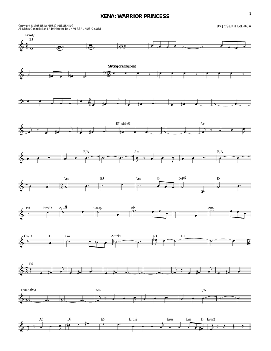 Xena: Warrior Princess Guitar scores gallery preview page 1