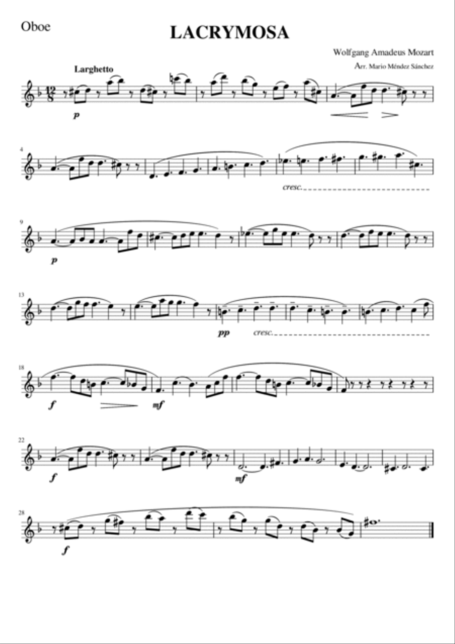 W. A. Mozart 'Lacrymosa' from Requiem K. 626, for Oboe and Piano Piano Accompaniment scores gallery preview page 2