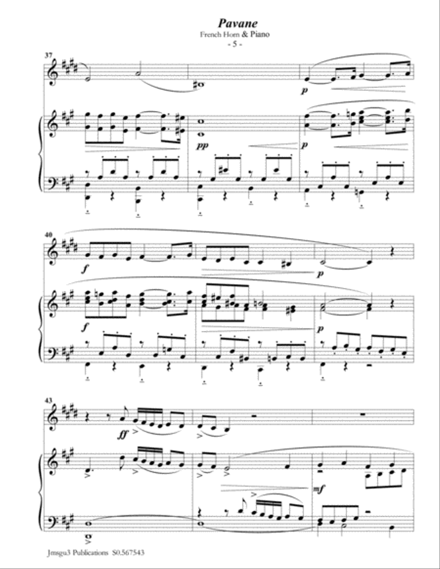 Fauré: Pavane Op. 50 for French Horn & Piano Horn scores gallery preview page 5
