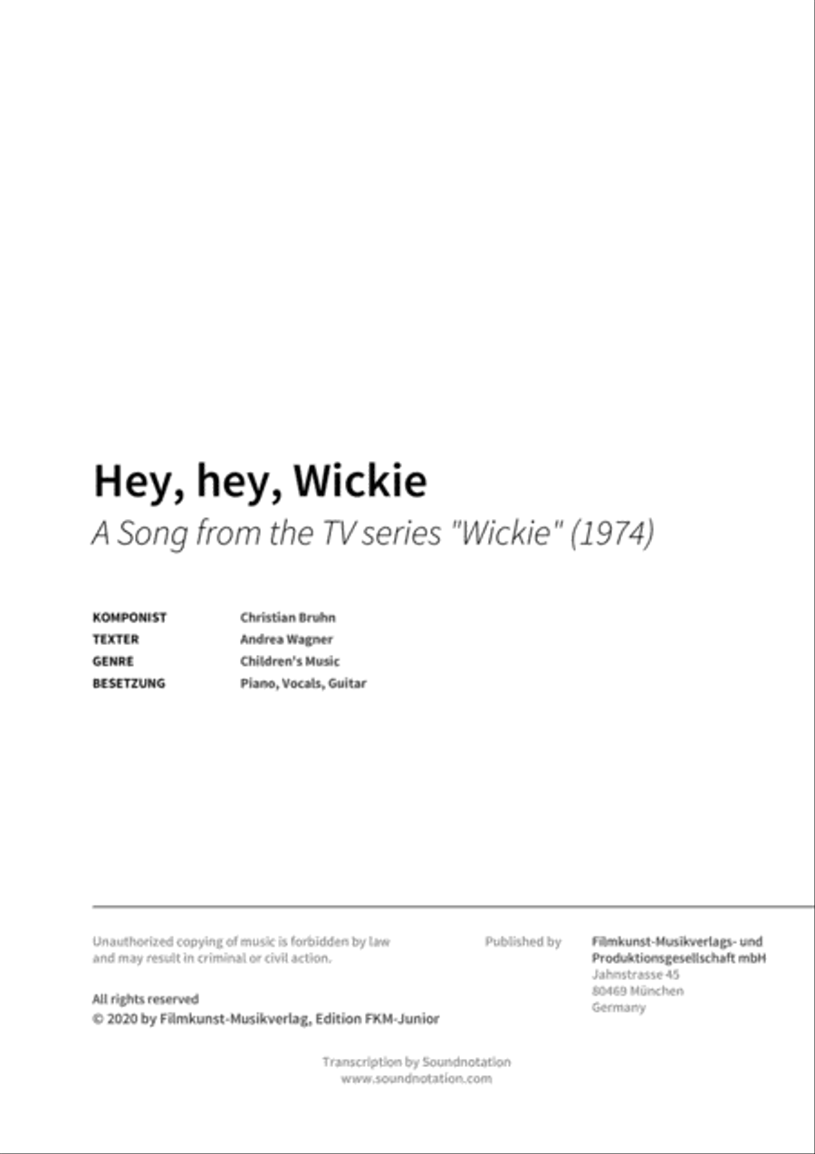 Hey, hey, Wickie Piano, Vocal, Guitar scores gallery preview page 2
