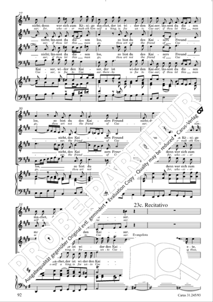 St. John Passion (Johannes-Passion) 4-Part scores gallery preview page 93