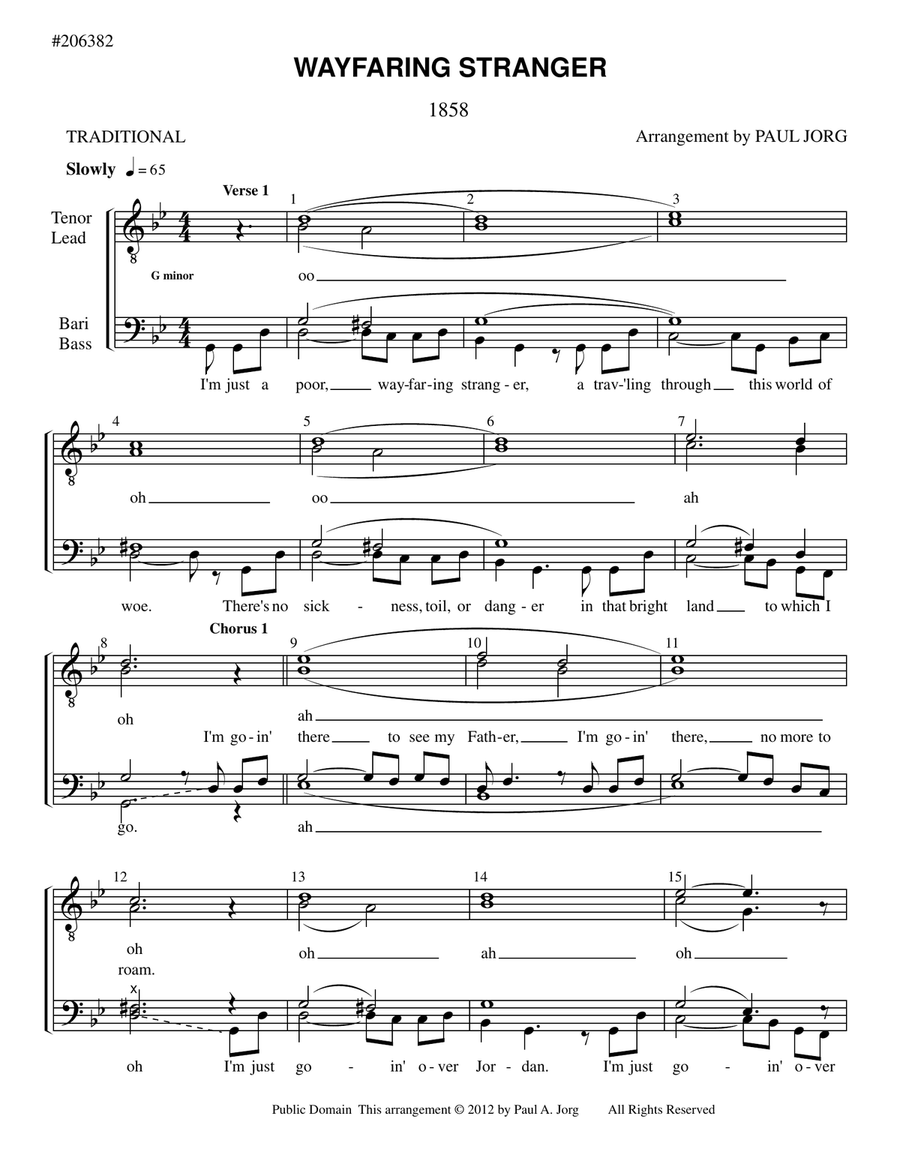 WAYFARING STRANGER (Poor Wayfaring Stranger) TTBB scores gallery preview page 1