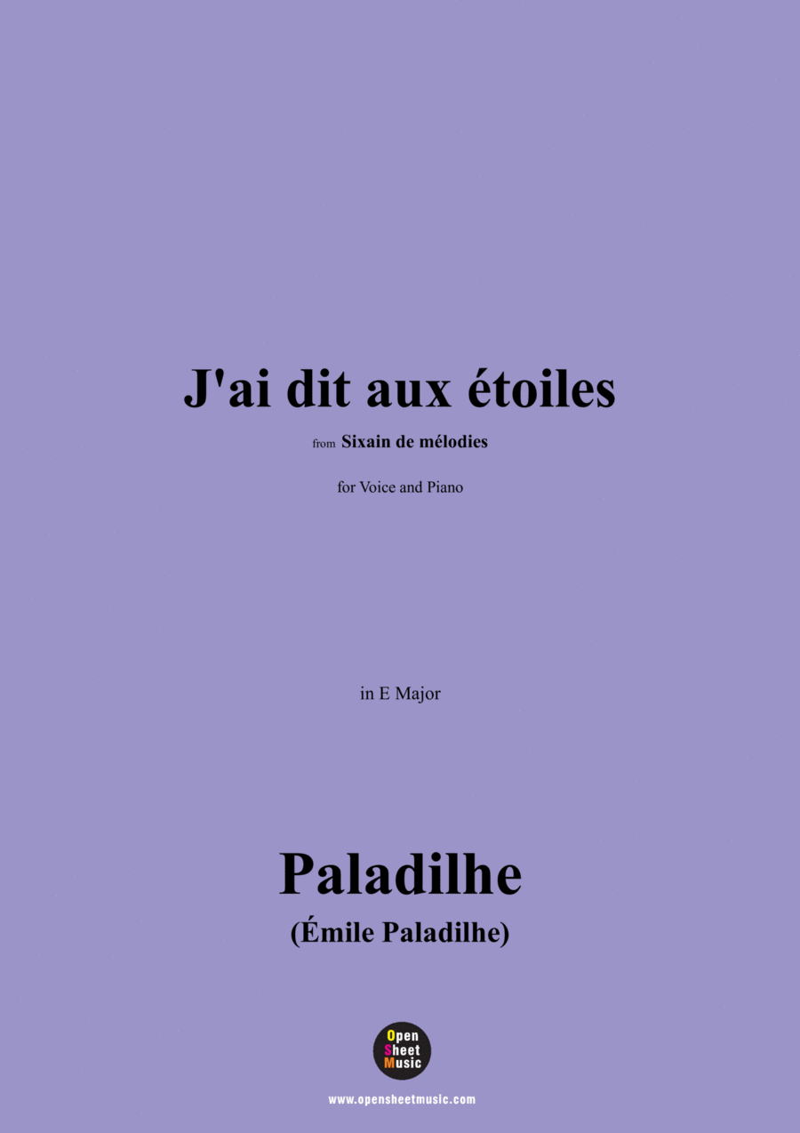 Paladilhe-J'ai dit aux étoiles(Sérénade),in E Major Voice scores gallery preview page 1