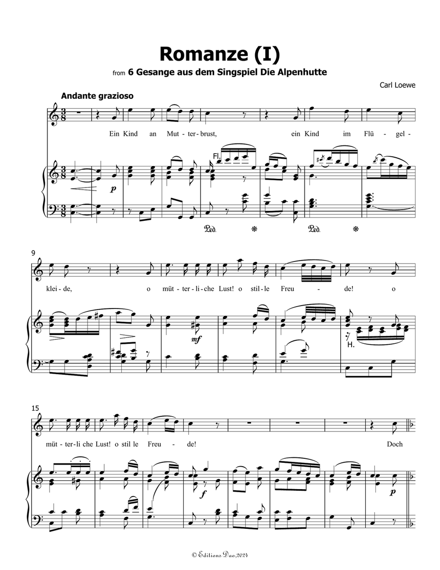 Romanze(I), by Carl Loewe, in C Major Piano, Vocal scores gallery preview page 3