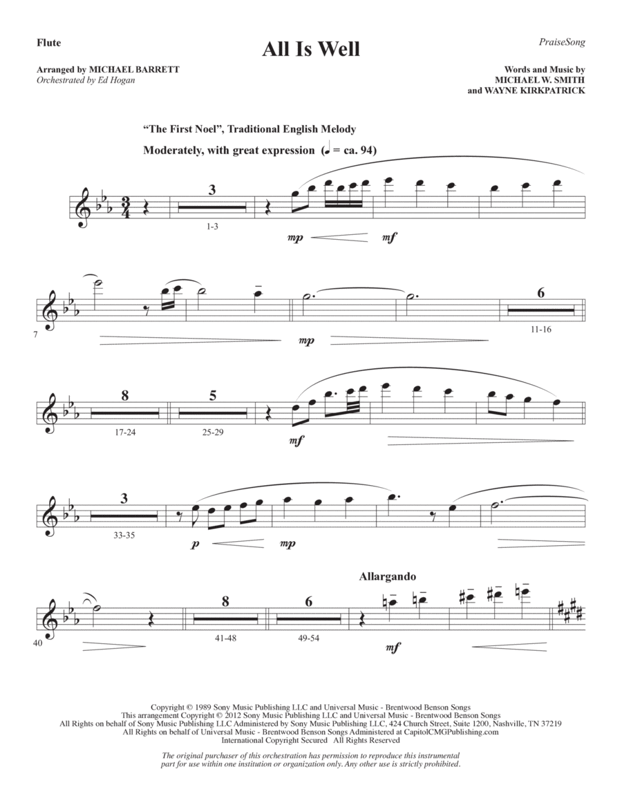 All Is Well (arr. Michael Barrett) - Flute Choir scores gallery preview page 1