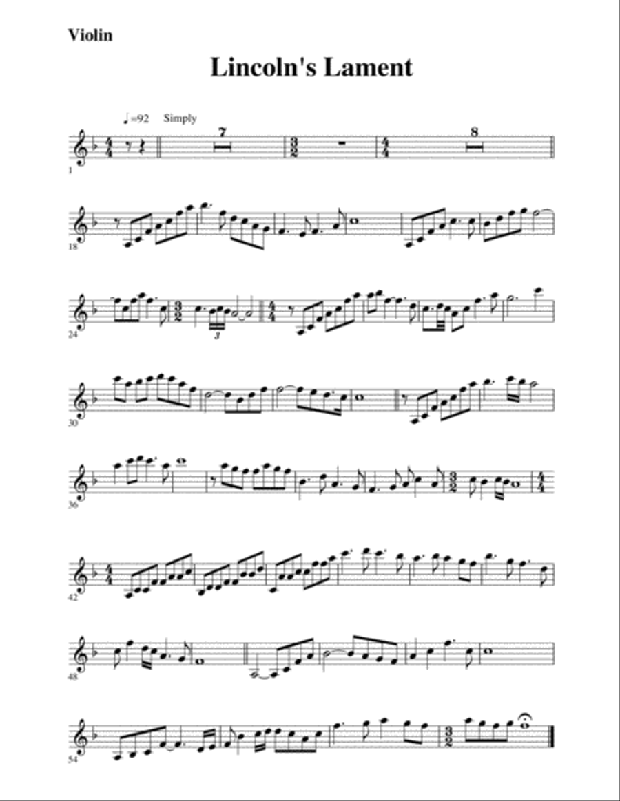 Lincoln's Lament (Violin part) Violin Solo scores gallery preview page 1