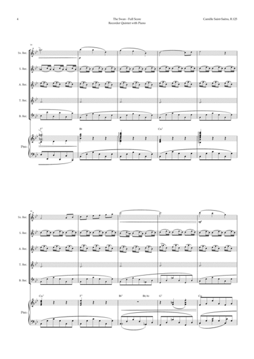 The Swan by Saint-Saëns for Recorder Quintet and Piano with Chords image number null
