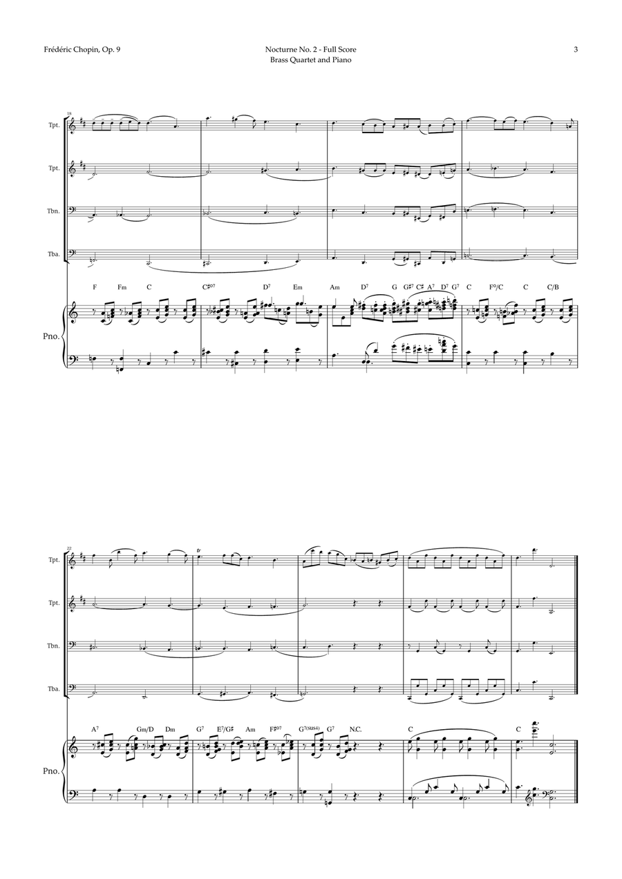 Nocturne by Chopin for Brass Quartet and Piano Brass Quartet scores gallery preview page 3