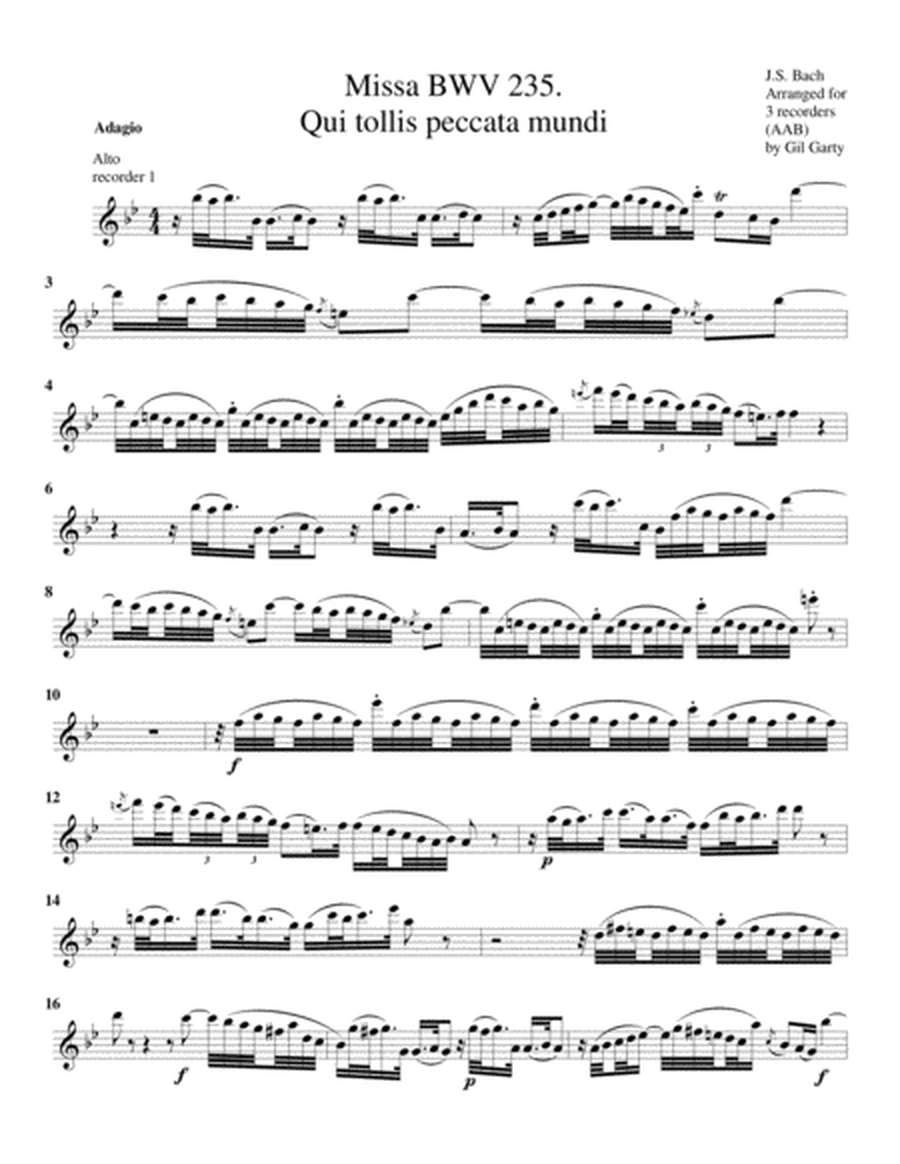 Qui tollis peccata mundi from Missa brevis, BWV 235 (arrangement for 3 recorders)
