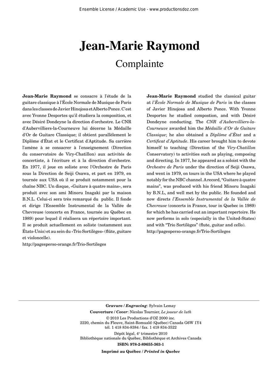 Complainte Classical Guitar scores gallery preview page 1