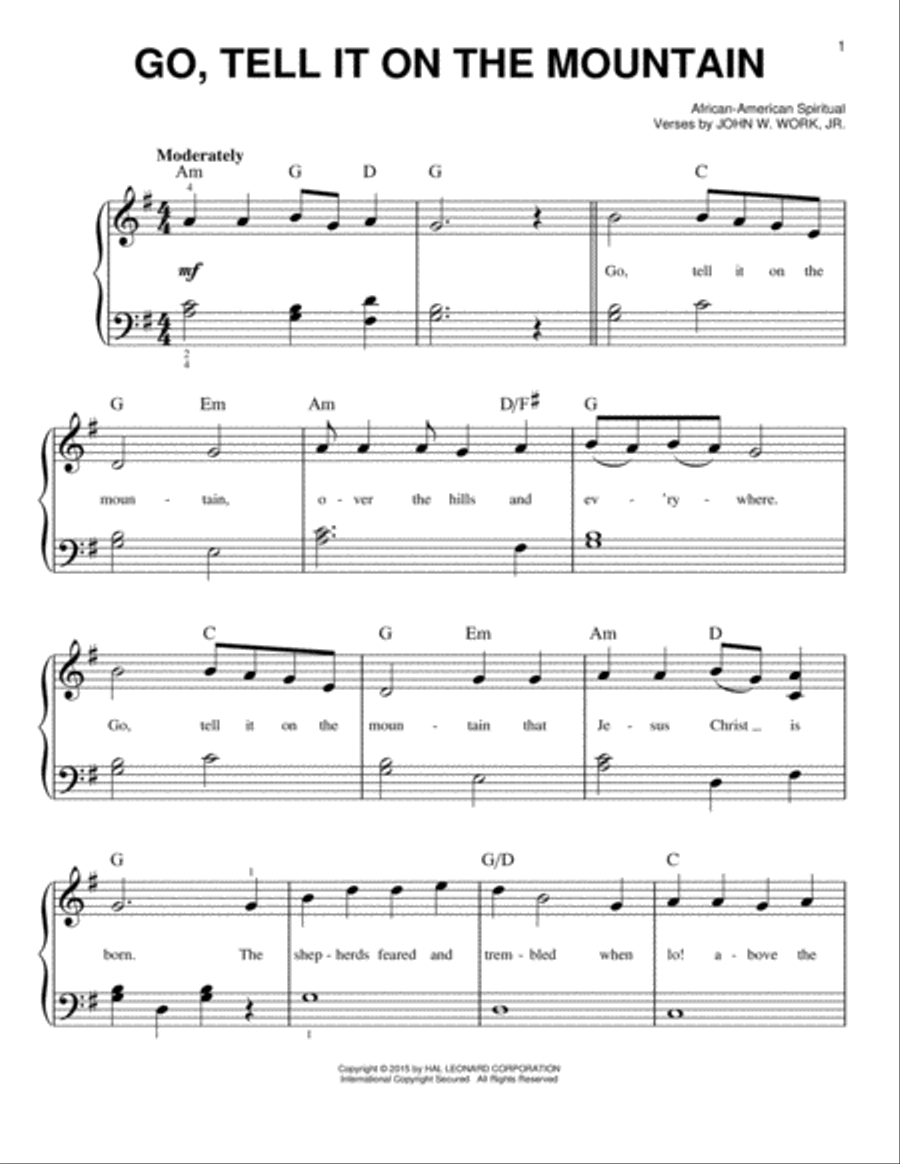 Go, Tell It On The Mountain Easy Piano scores gallery preview page 1