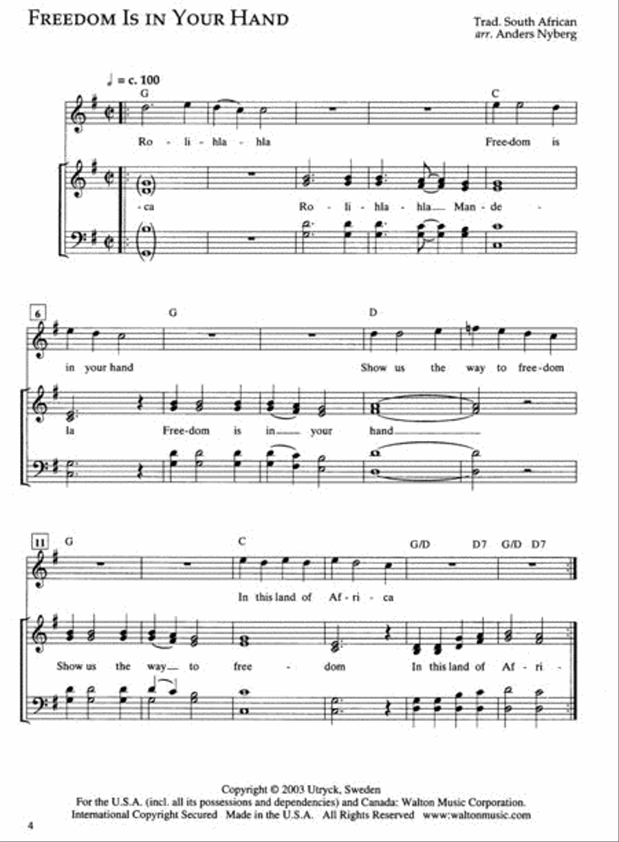 Freedom Is In Your Hand (Songs of Protest and Praise from South Africa - Collection) 4-Part scores gallery preview page 3