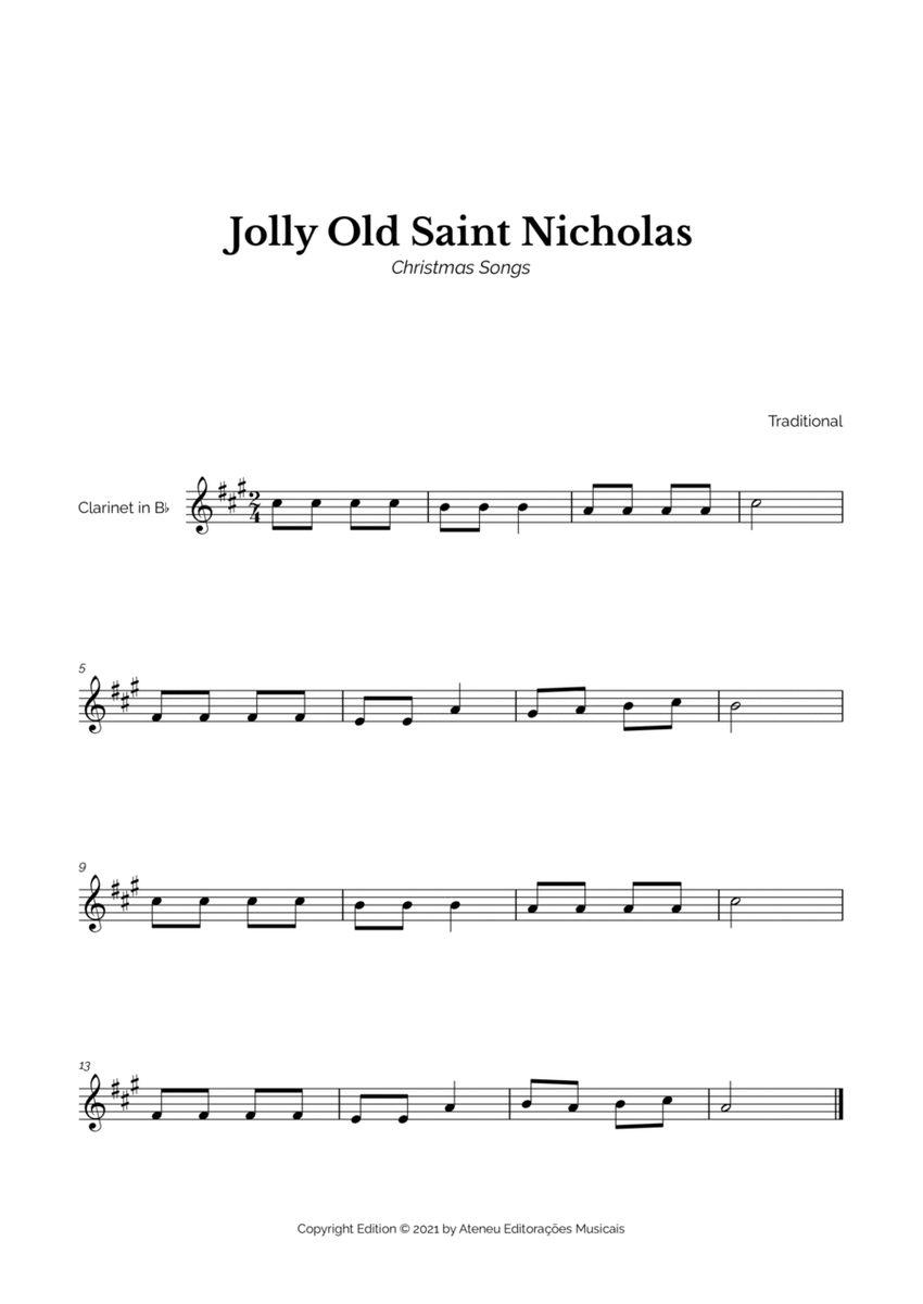 Jolly Old Saint Nicholas for Easy Clarinet Solo image number null