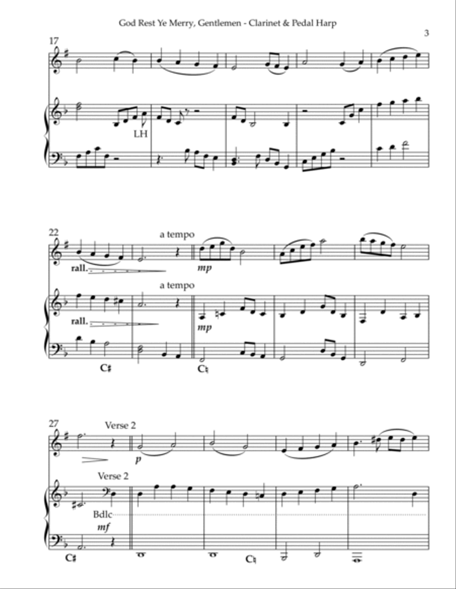 God Rest Ye Merry, Gentlemen, Duet for Bb Clarinet & Pedal Harp B-Flat Clarinet scores gallery preview page 3