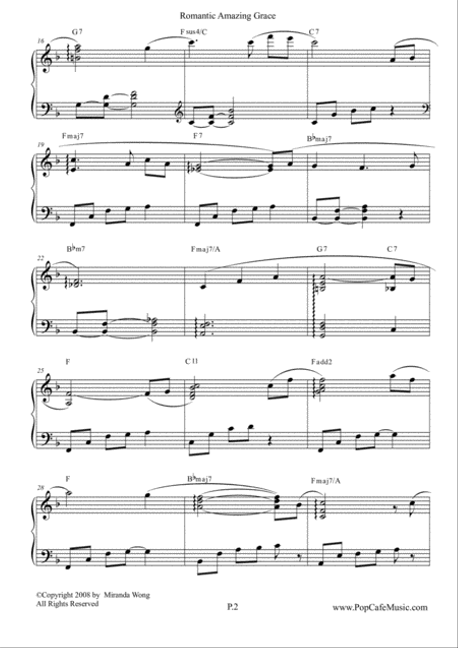 Romantic Amazing Grace in F (Love Version) Piano Solo scores gallery preview page 3