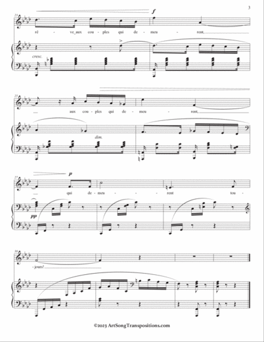 FAURÉ: Ici-bas! Op. 8 no. 3 (transposed to F minor, E minor, and E-flat minor) Voice scores gallery preview page 4