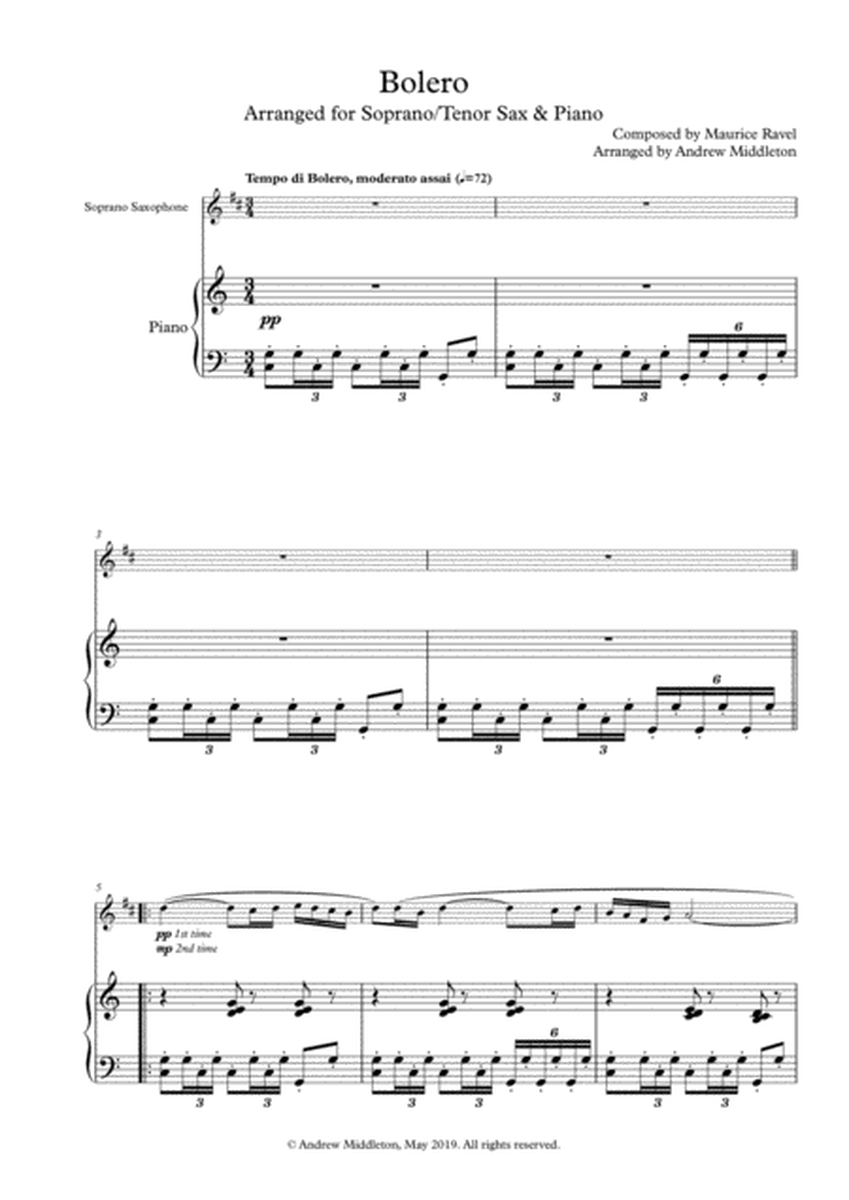 Bolero arranged for Soprano Saxophone & Piano image number null