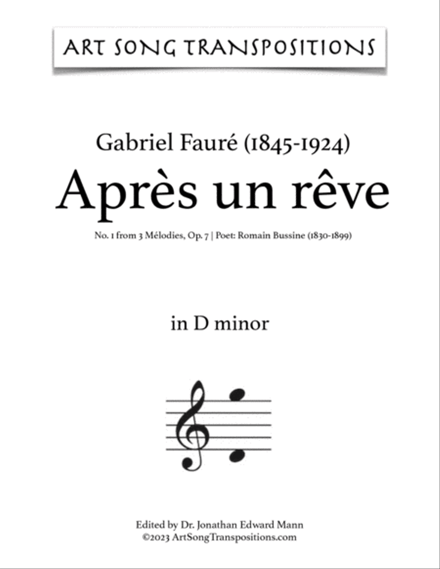 FAURÉ: Après un rêve, Op. 7 no. 1 (transposed to E-flat minor, D minor, and C-sharp minor) Voice scores gallery preview page 6