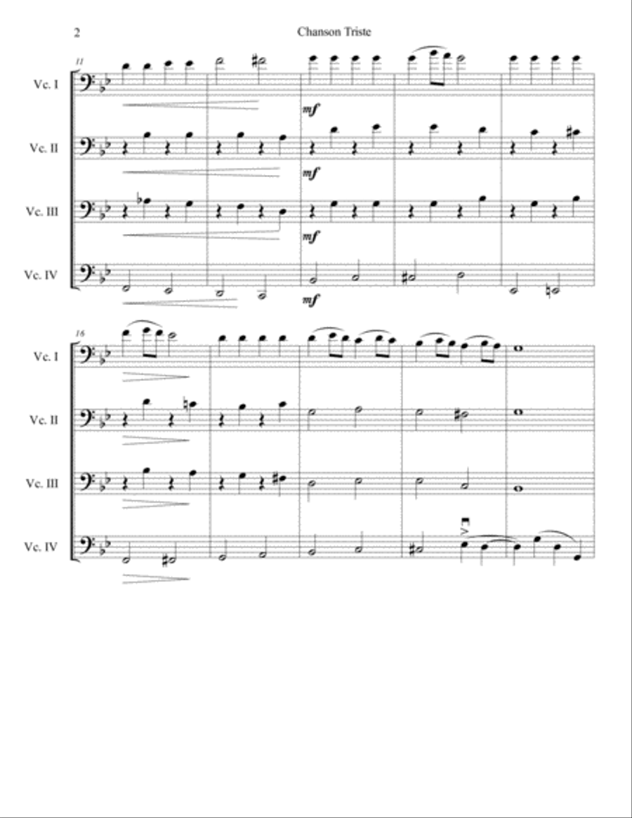 P.I.Tchaikovsky Chanson Triste Op.40 for cello quartet String Quartet scores gallery preview page 3