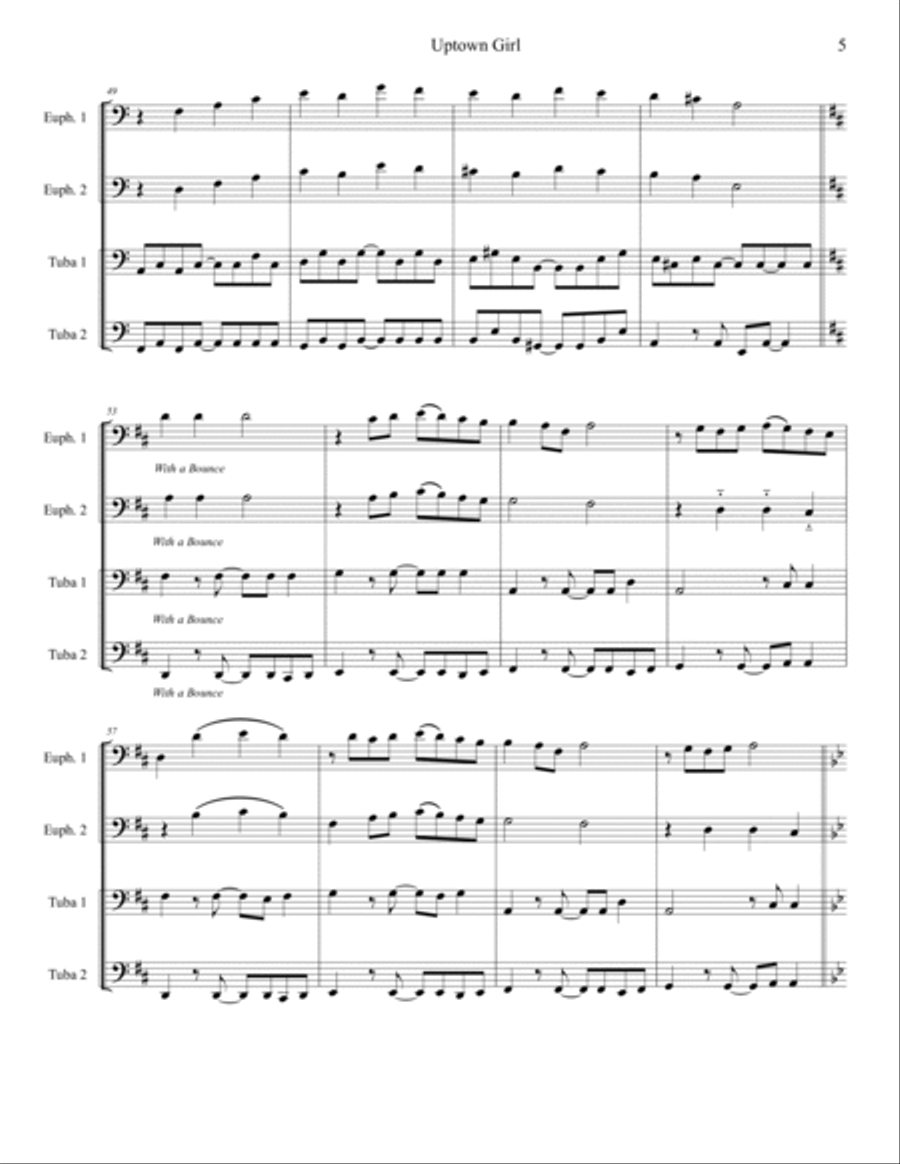 Uptown Girl Brass Quartet scores gallery preview page 5