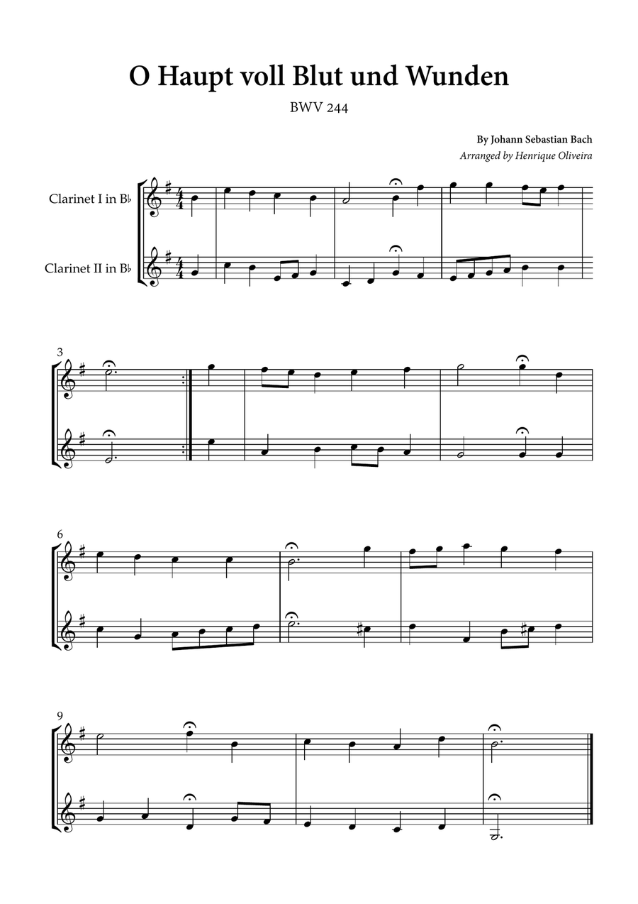 O Haupt voll Blut und Wunden (Clarinet Duet) - Johann Sebastian Bach Clarinet Duet scores gallery preview page 1