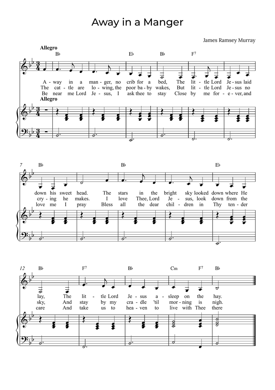 Away in a Manger - Alto with chords in Bb image number null