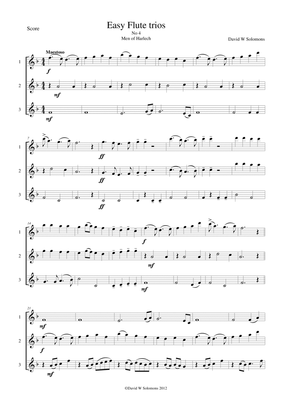 Men of Harlech (Rhyfelgyrch Gwŷr Harlech) for flute trio Flute Trio scores gallery preview page 1