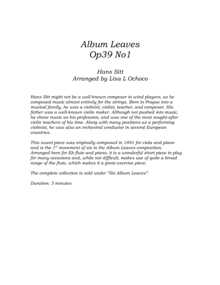 Album Leaves Op39 No1 for Eb Flute and Piano image number null