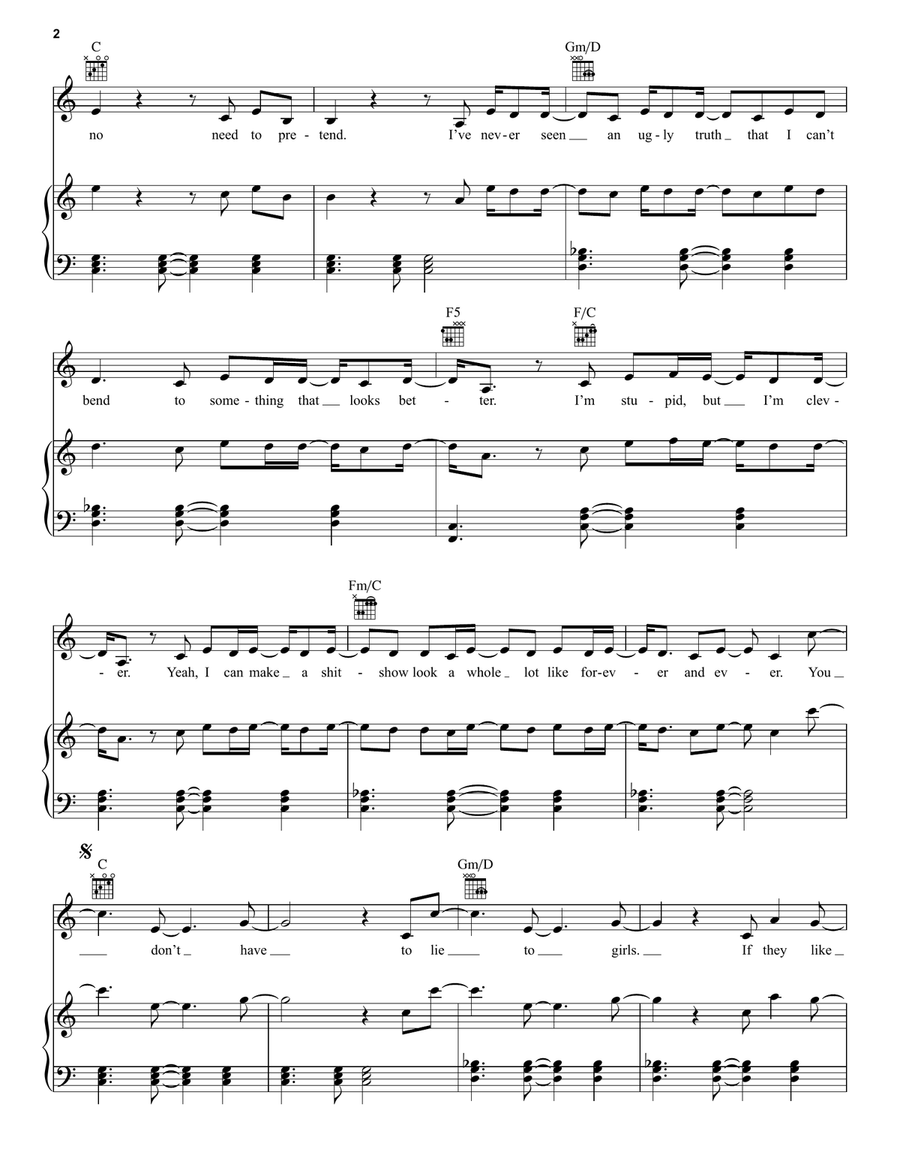 Lie To Girls Piano, Vocal, Guitar scores gallery preview page 2