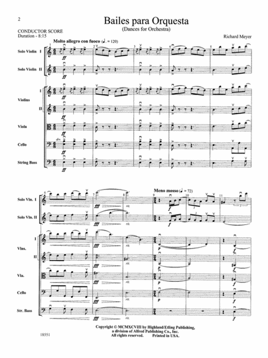 Bailes para Orquesta (For Two Solo Violins and String Orchestra): Score