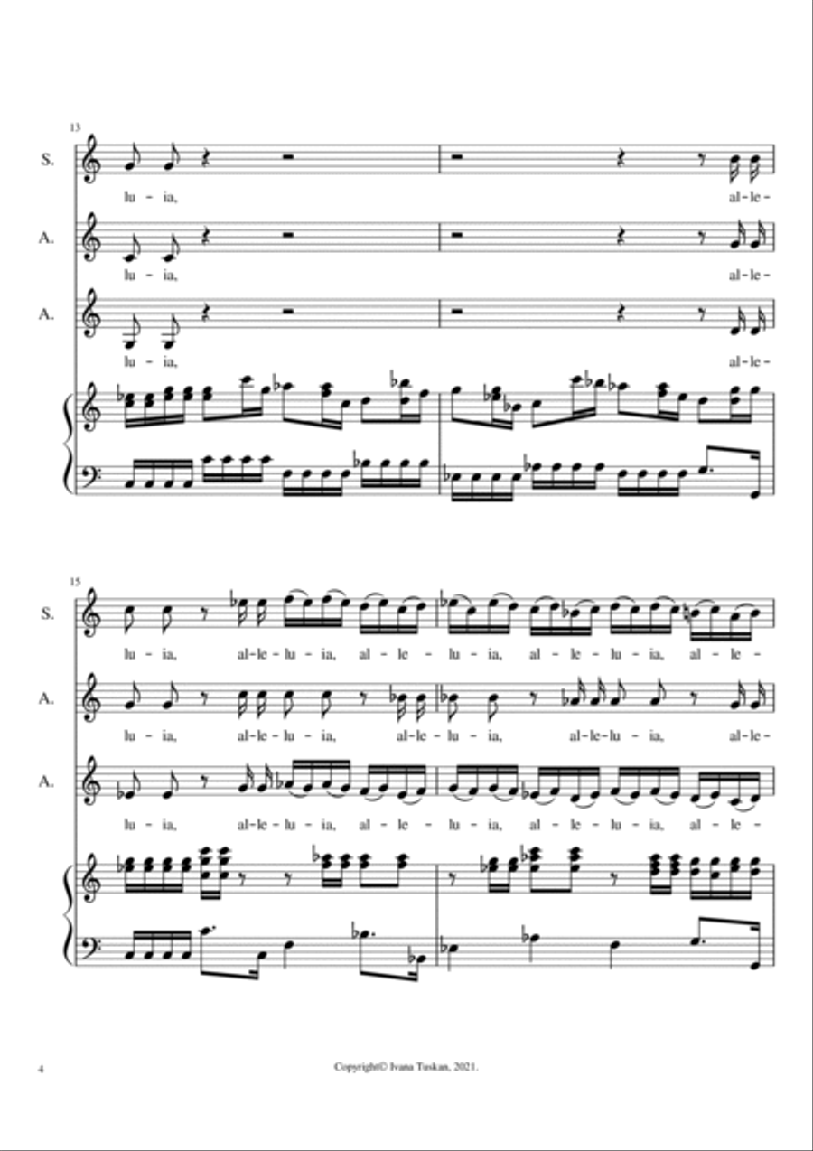 Alleluia from Der Herr ist mit mir Cantate BuxWV15 for SAA and keyboard instrument SSA scores gallery preview page 4