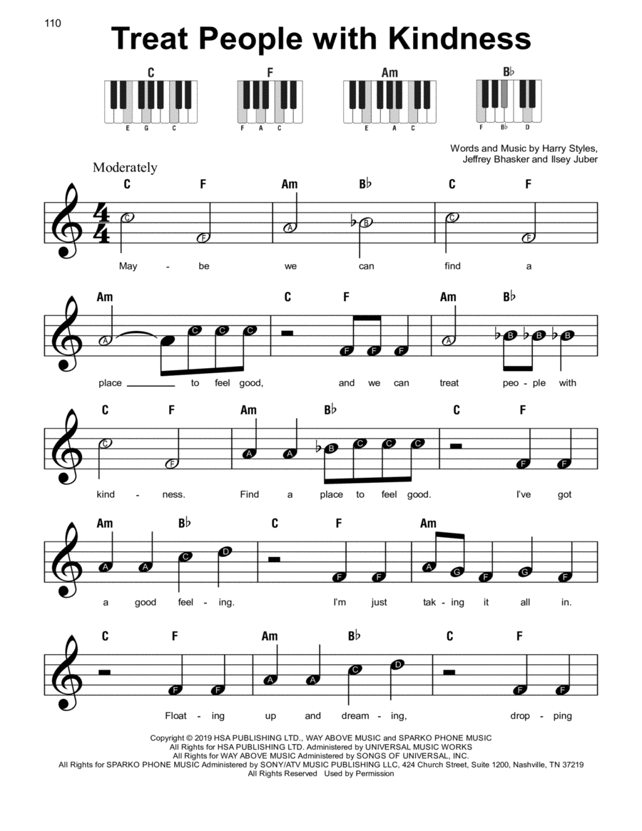 Treat People With Kindness Easy Piano scores gallery preview page 1