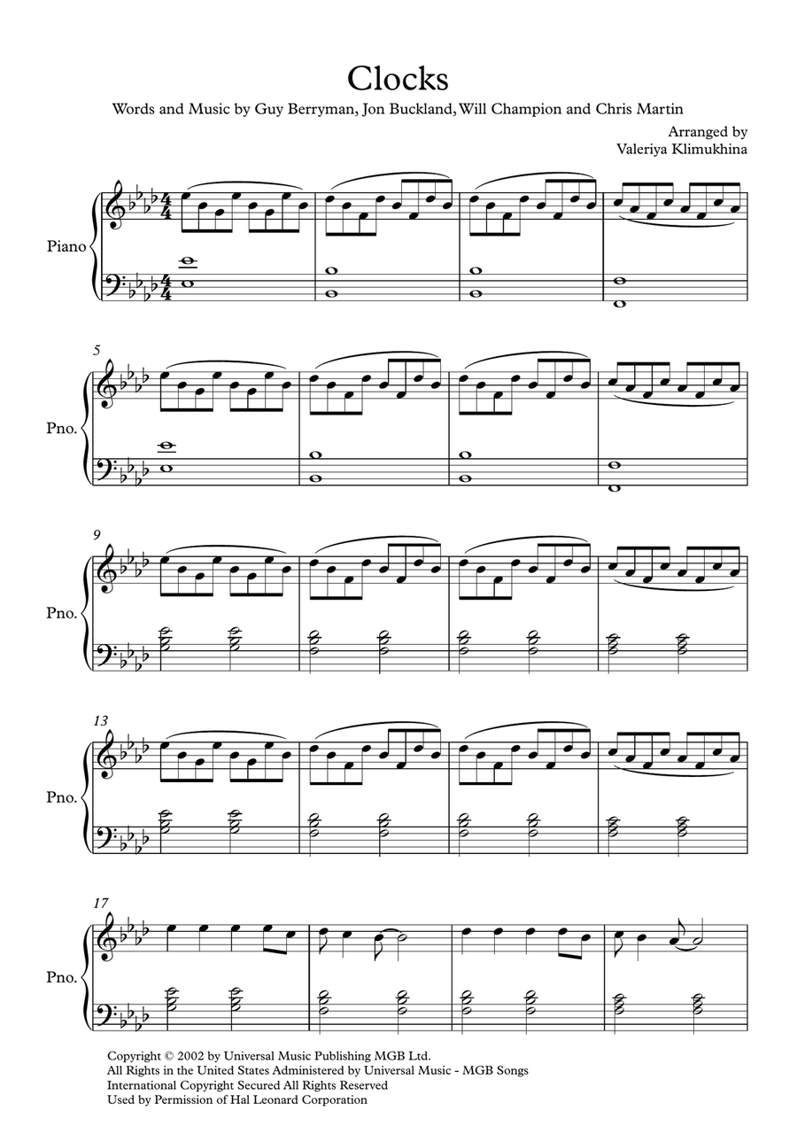 Clocks Easy Piano scores gallery preview page 2