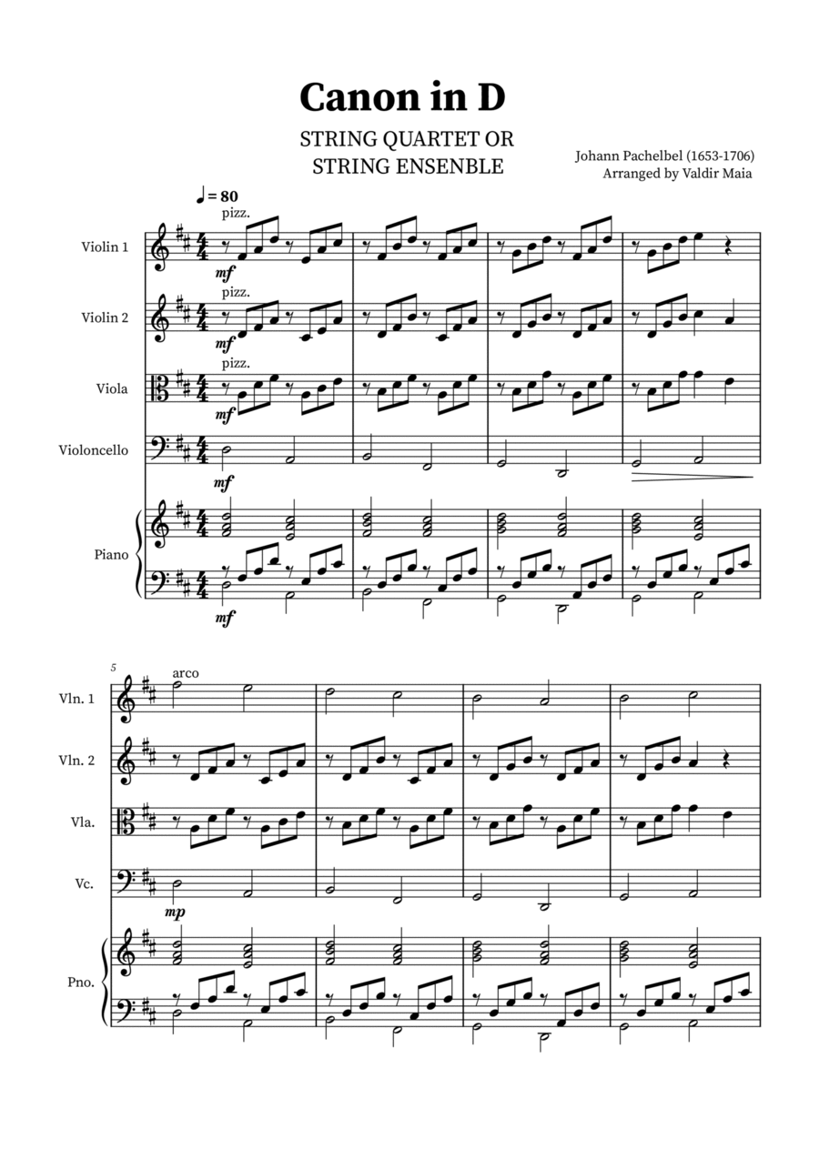Canon in D - String Quartet and Piano String Quartet scores gallery preview page 1